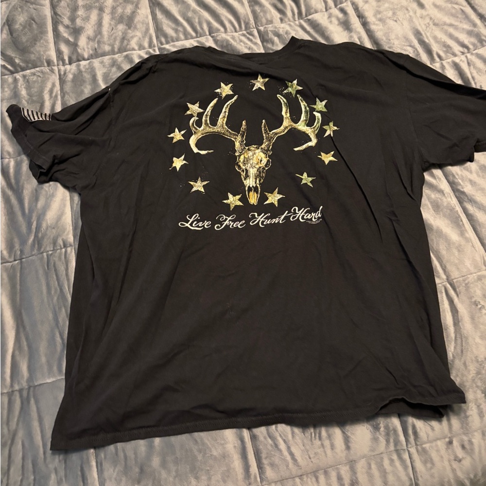 Black and Gold Short Sleeve Tee with Deer Skull Design